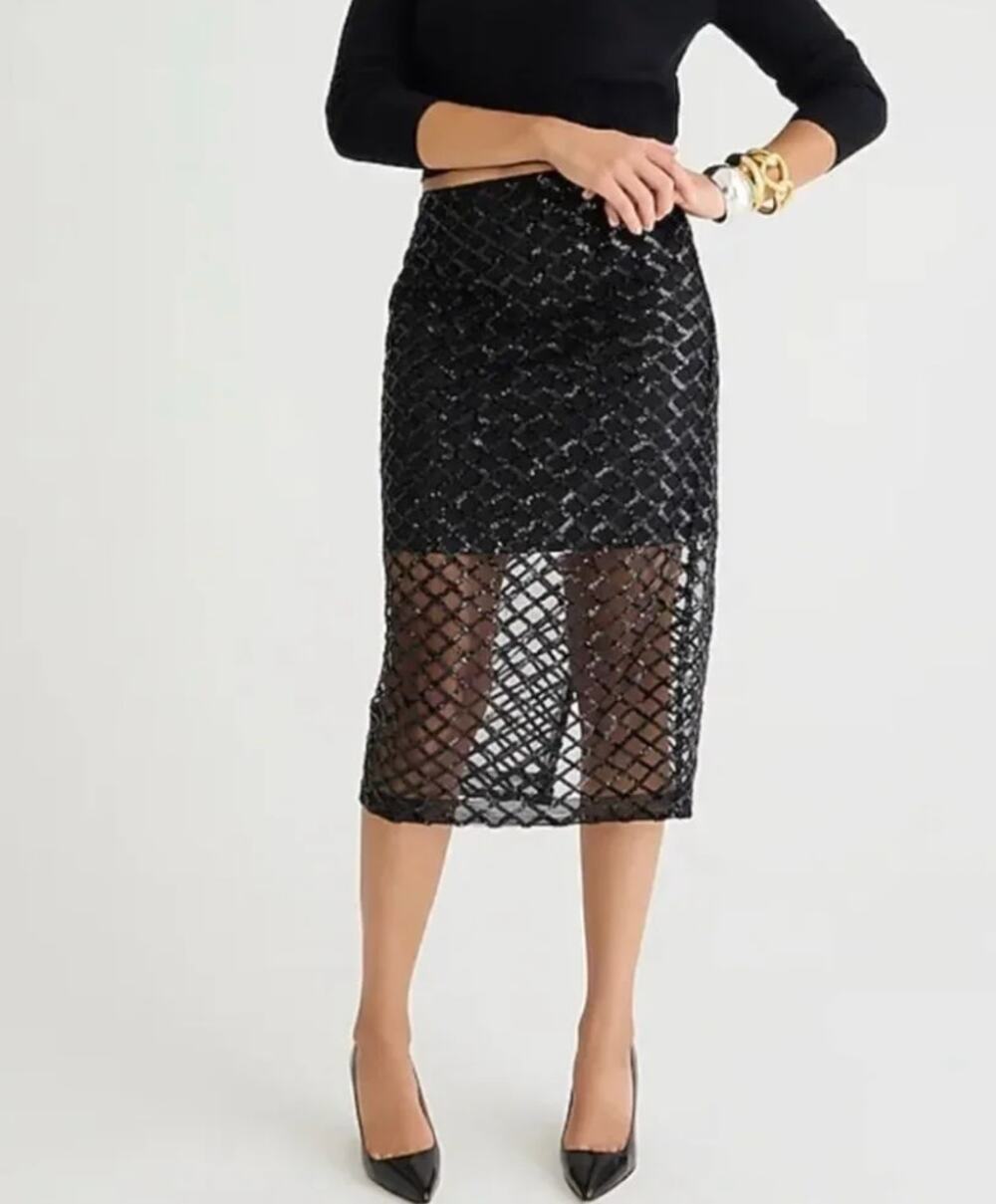 J.Crew Lattice Black Sequin pencil skirt 2